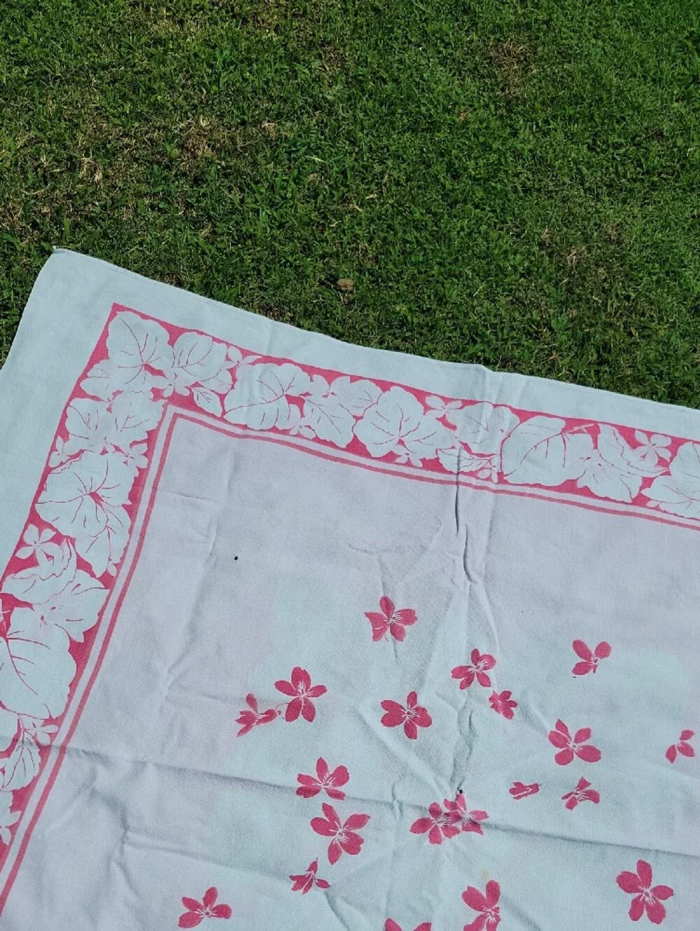 Vintage Cutter White and Pink Floral Tablecloth
